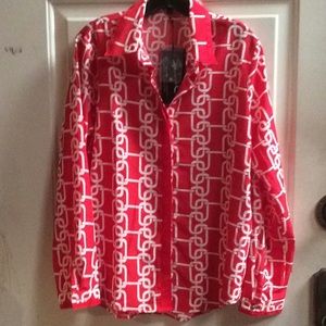 💕new Spiegel button down orange geometric shirt